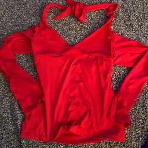 Red cold shoulder halter top